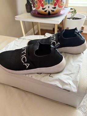 Nautica Black Knit Slip-On Sneakers with White Sole